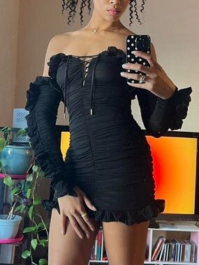 House of CB ruched black mini cocktail dress